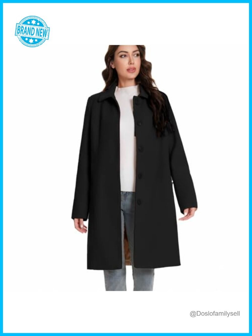 Womens Mid Length Peacoat Single Breasted Fully Lined Dress Coat Pockets